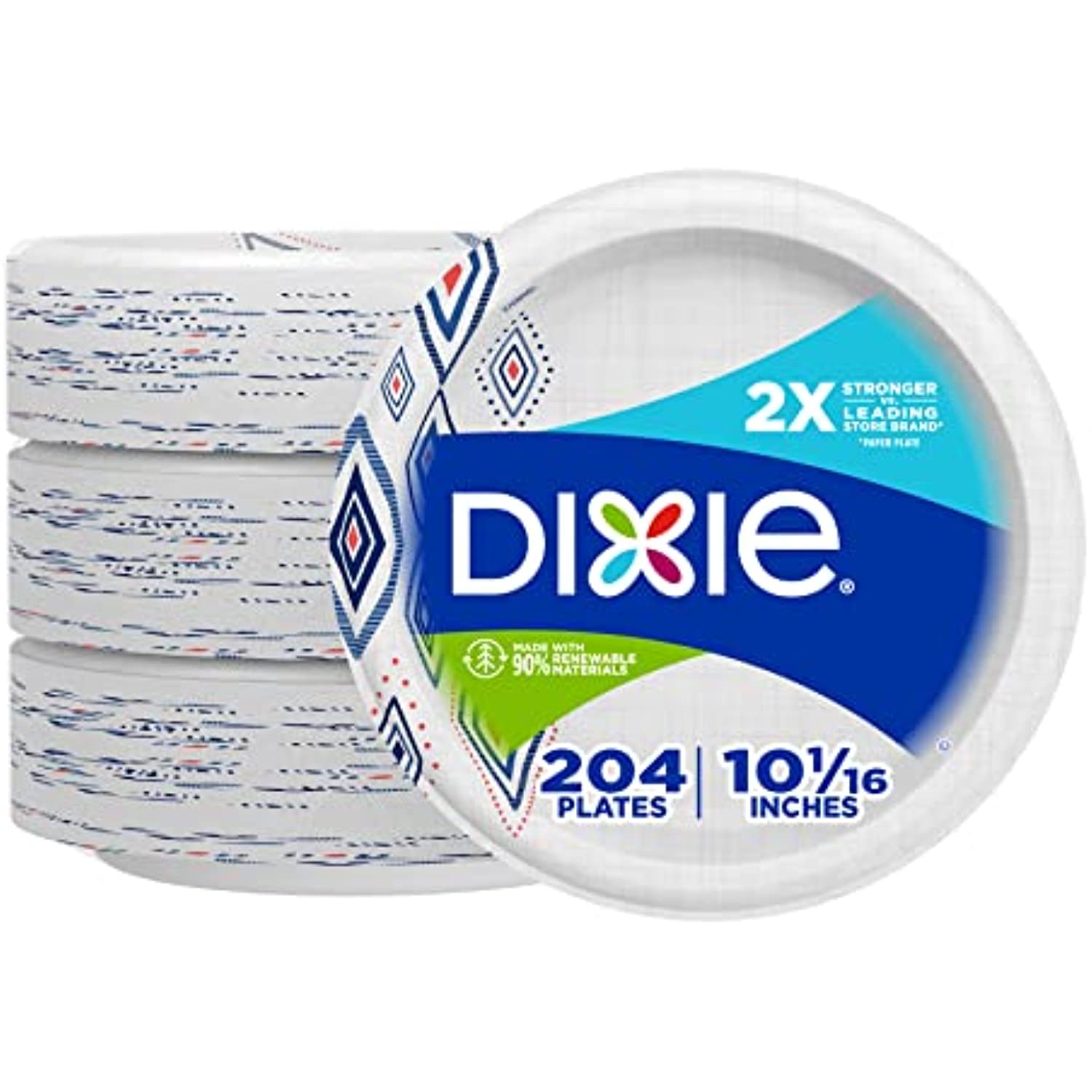 Dixie 10 inch Paper Plates, Dinner Size Printed Disposable Plate, 204 Count (3 Packs of 68 Plates), Size: 2XL